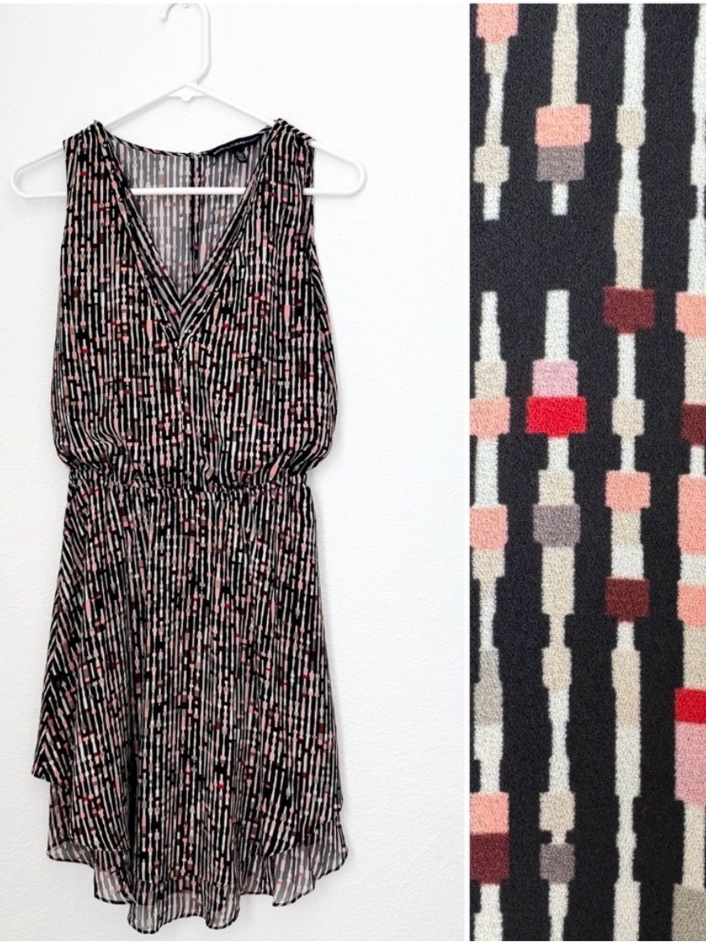 WHBM V-neck Fit & Flare Abstract Dress in Black 0